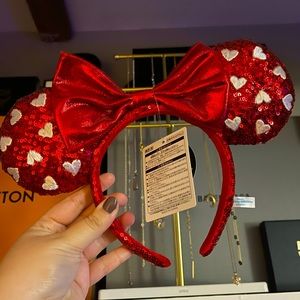 Disney Parks Red Sequin Minnie Ears with White Hearts Tokyo Disney Exclusive